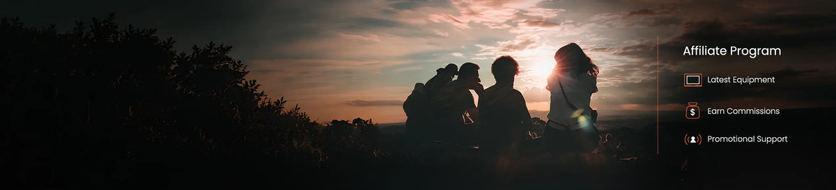 Silhouettes of creators watching the sunset, representing DIGIDRAW's affiliate community. 