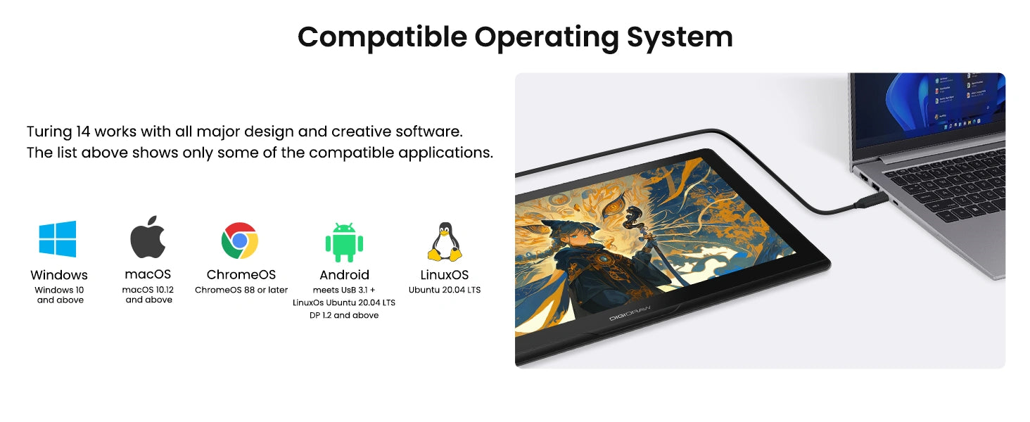 DIGIDRAW Turing 14 Compatible with Windows macOS ChromeOS Android and Linux