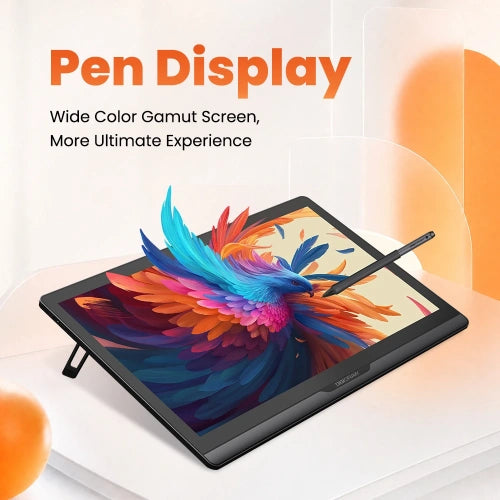 DIGIDRAW pen display feature banner highlighting wide color gamut screen for ultimate drawing experience.