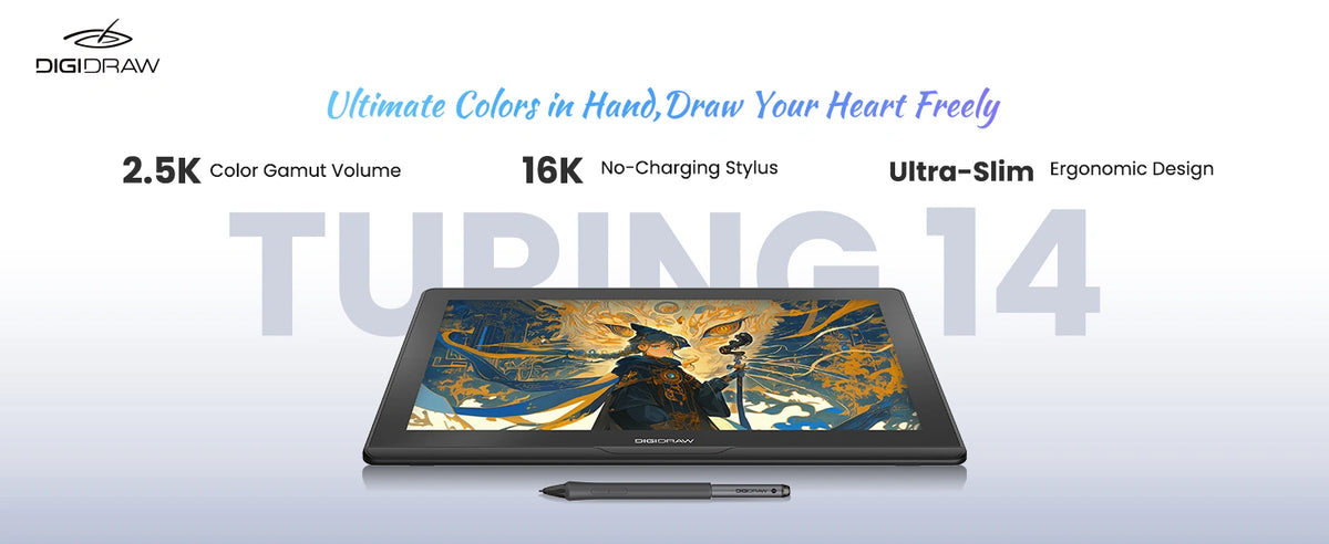DIGIDRAW Turing 14 D1401 2.5K Ultra-slim Drawing Tablet with Magic Pen 5.0 and Ergonomic Design - Main Product View