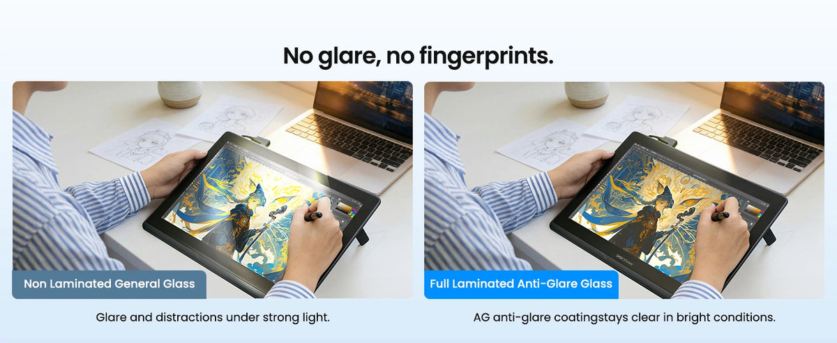 DIGIDRAW Turing 14 D1401 screen with anti-glare and anti-fingerprint coating, providing clear and distraction-free visibility in bright light conditions