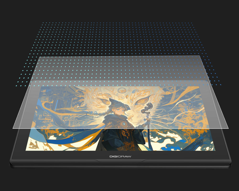 DIGIDRAW Turing 14 D1401 Paper-like 3.0 screen technology featuring full lamination with anti-glare (AG) and anti-fingerprint (AF) coatings for a realistic drawing experience.