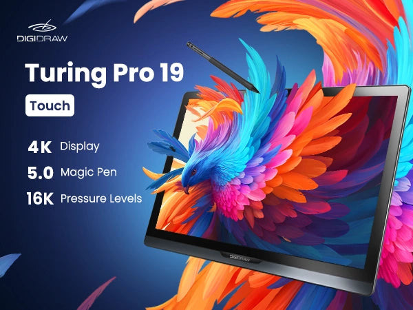 DIGIDRAW Turing 19 Pro D1901T 4K UHD drawing tablet with Magic Pen 5.0 and 16K pressure levels for professional digital art