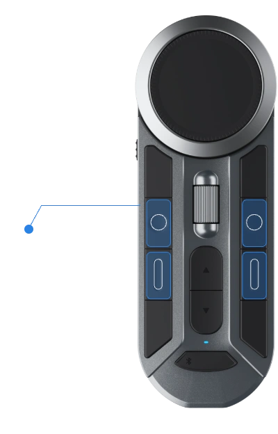 DIGIDRAW Turing 19 Pro K30 remote button interface map showing the layout of customizable keys, scroll wheel, and Bluetooth pairing button.