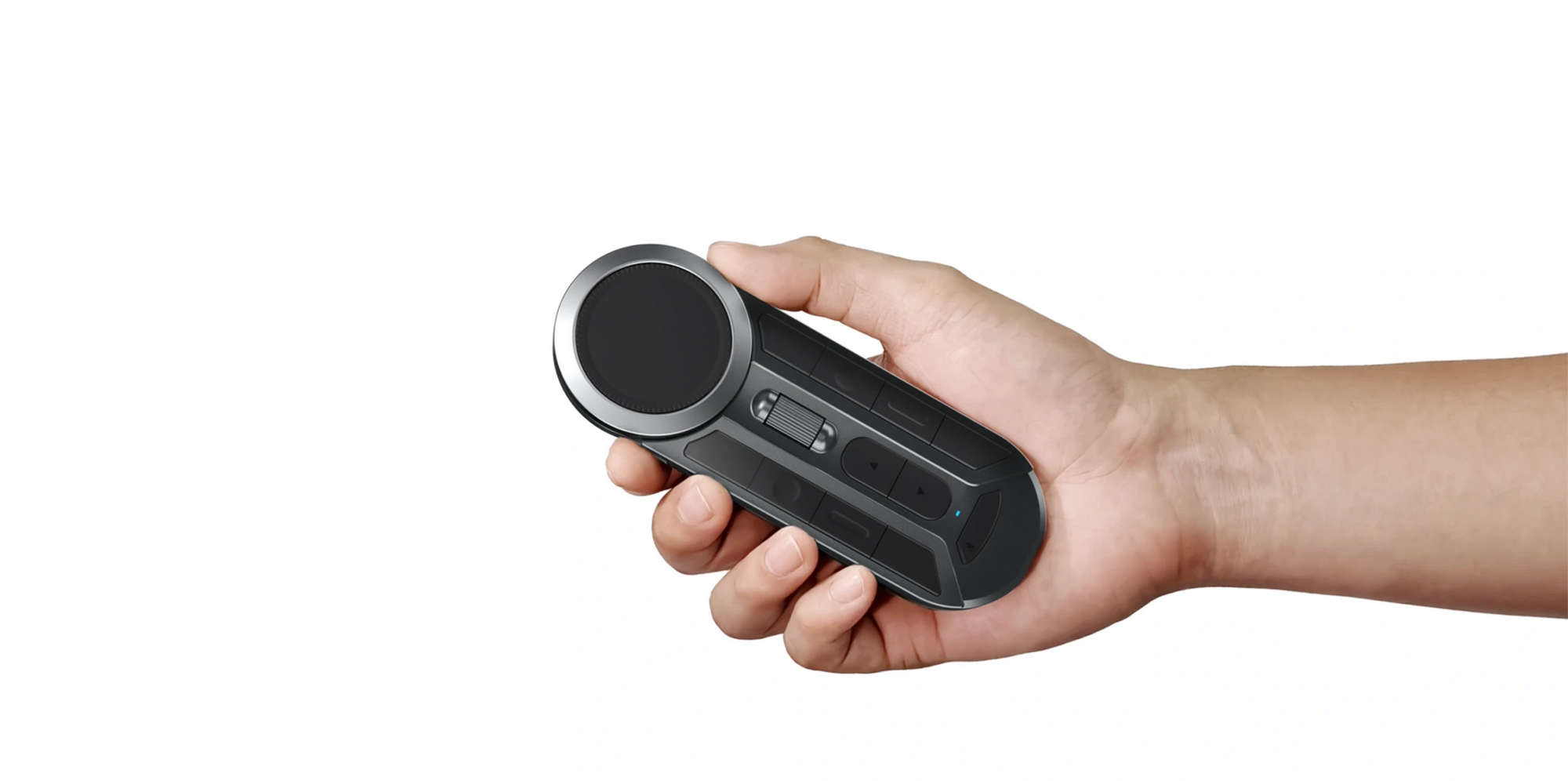 DIGIDRAW Turing 19 Pro K30 Bluetooth wireless remote controller held in hand, demonstrating its ergonomic grip, compact size, and comfortable one-hand control for boosting creative efficiency.