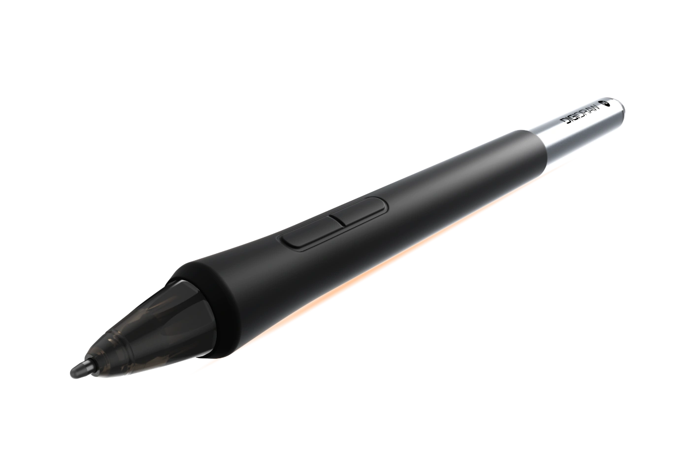 DIGIDRAW Turing 19 Pro Magic Pen 5.0 battery-free stylus close-up showcasing the ergonomic grip and dual programmable side buttons for professional drawing.