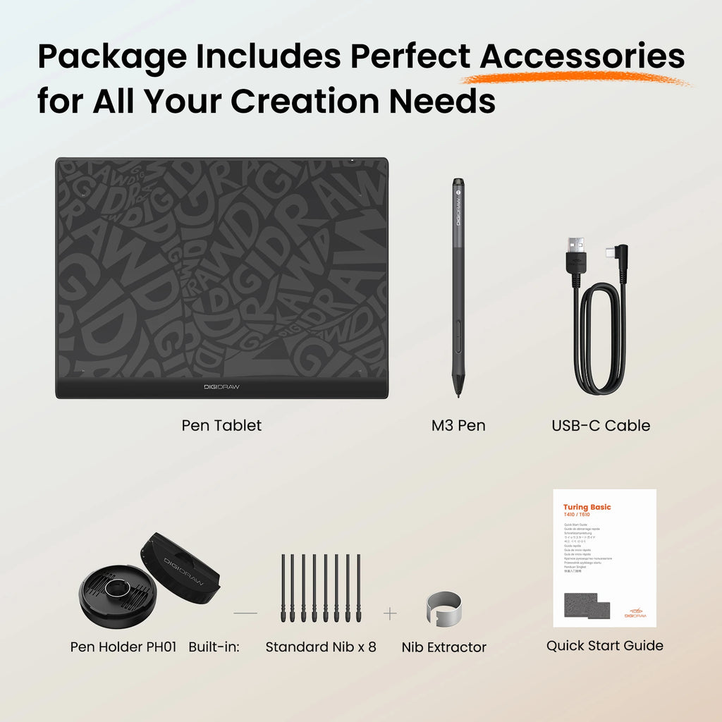 DIGIDRAW-DIGIDRAW Turing Basic M T610 Graphics Tablet with USB-C