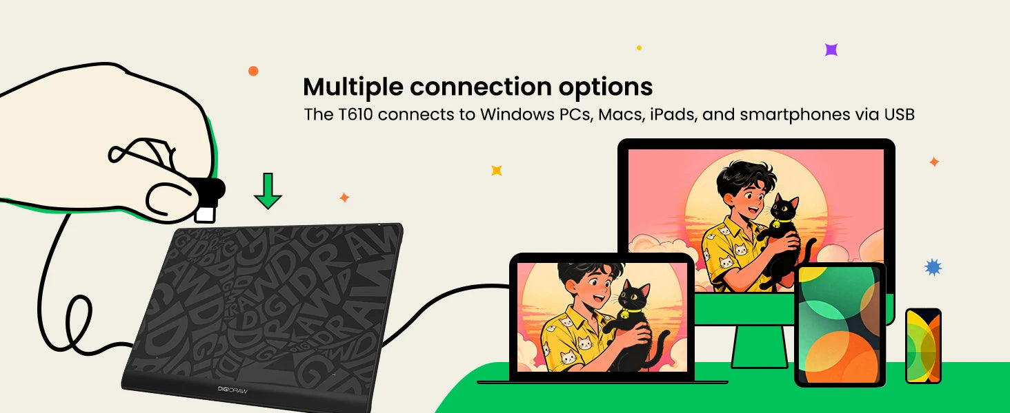 DIGIDRAW Turing Basic M T610 easy USB connectivity compatible with Windows PC, macOS, and Linux systems