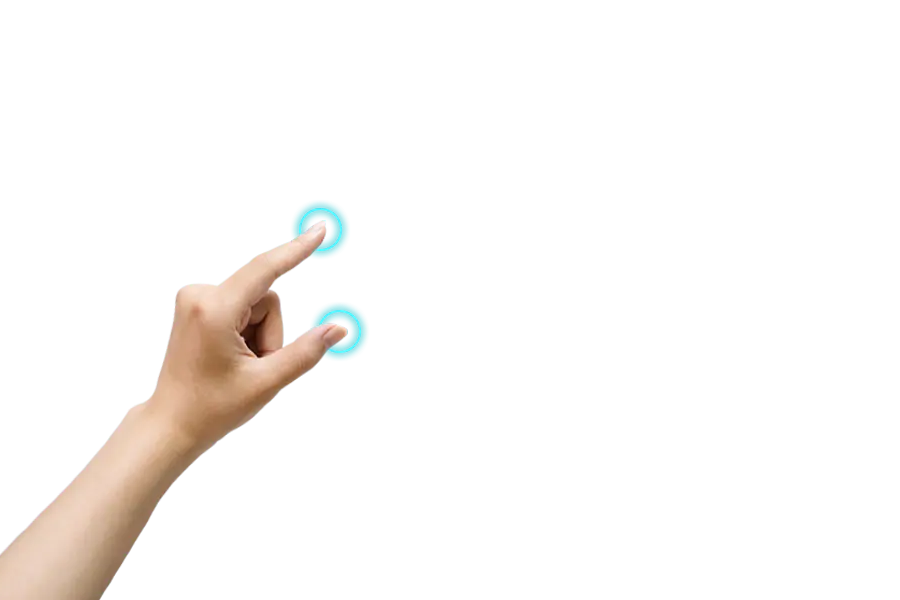 Hand gesture layer indicating 10-point multi-touch support on the DIGIDRAW Turing Pro 19 D1901T, enabling intuitive slide, zoom, and canvas rotation using fingers.