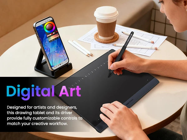 DIGIDRAW Turing Smart M TW610 designed for digital artists, providing fully customizable driver controls to match mobile creative painting workflows.