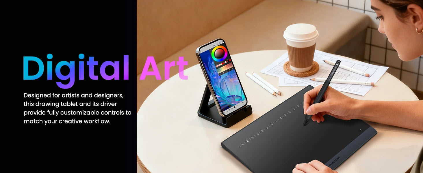 DIGIDRAW Turing Smart M TW610 designed for digital artists, providing fully customizable driver controls to match mobile creative painting workflows.
