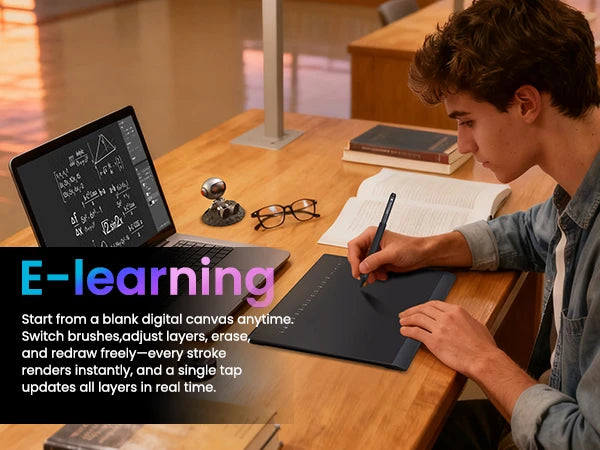 DIGIDRAW Turing Smart M TW610 ideal for e-learning and note-taking, enabling students to write complex equations, adjust layers, and annotate in real-time.