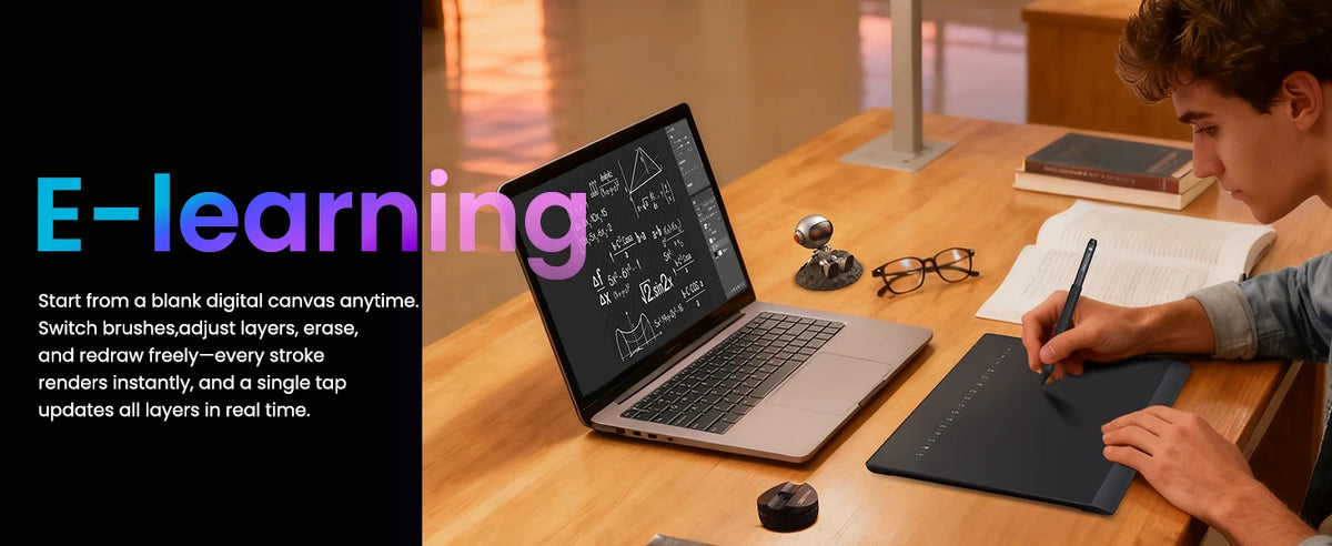 DIGIDRAW Turing Smart M TW610 ideal for e-learning and note-taking, enabling students to write complex equations, adjust layers, and annotate in real-time.
