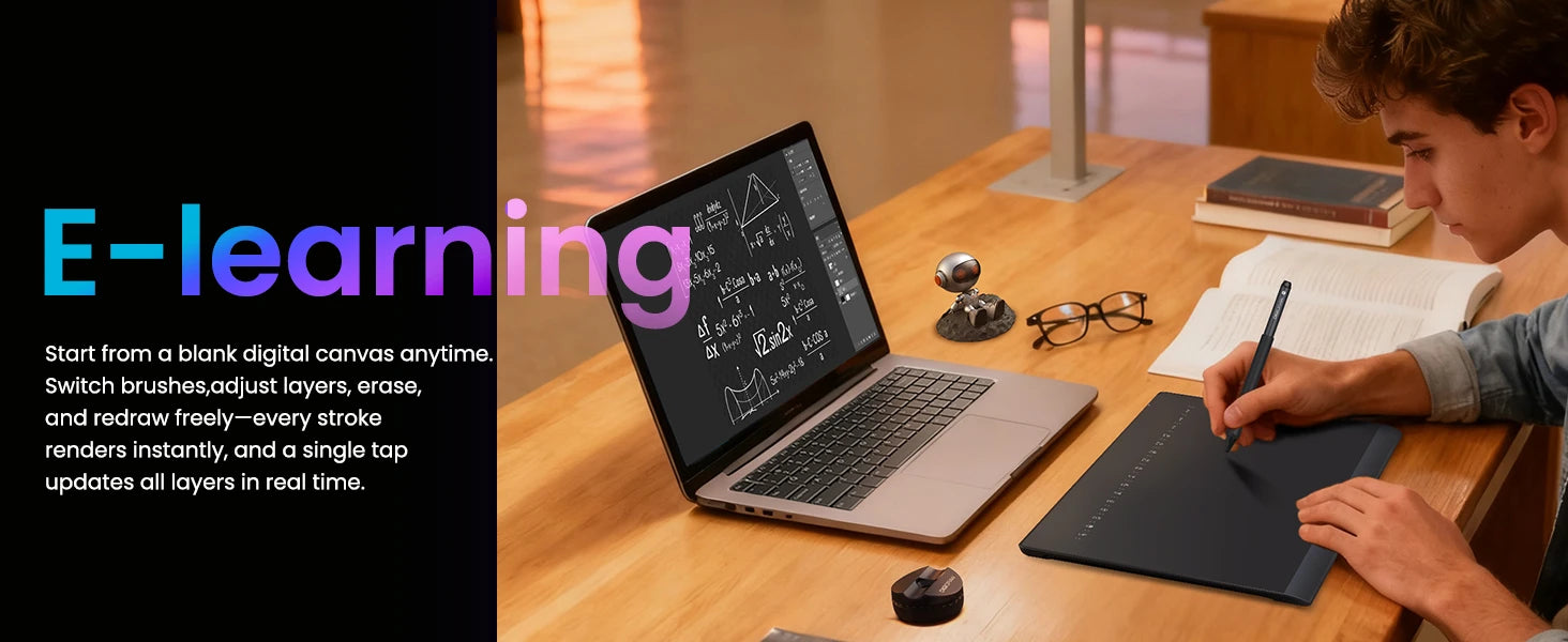DIGIDRAW Turing Smart M TW610 ideal for e-learning and note-taking, enabling students to write complex equations, adjust layers, and annotate in real-time.