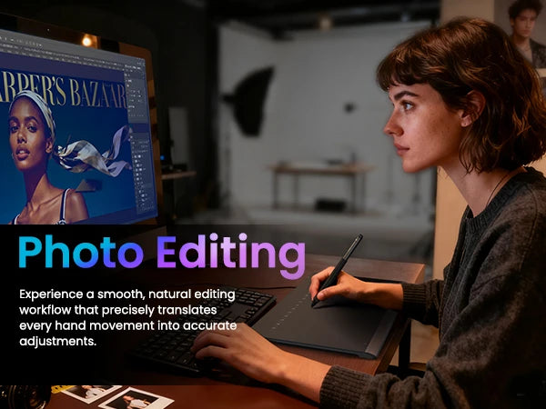 DIGIDRAW Turing Smart M TW610 enhances professional photo editing workflows, accurately translating hand movements into precise adjustments and retouching.