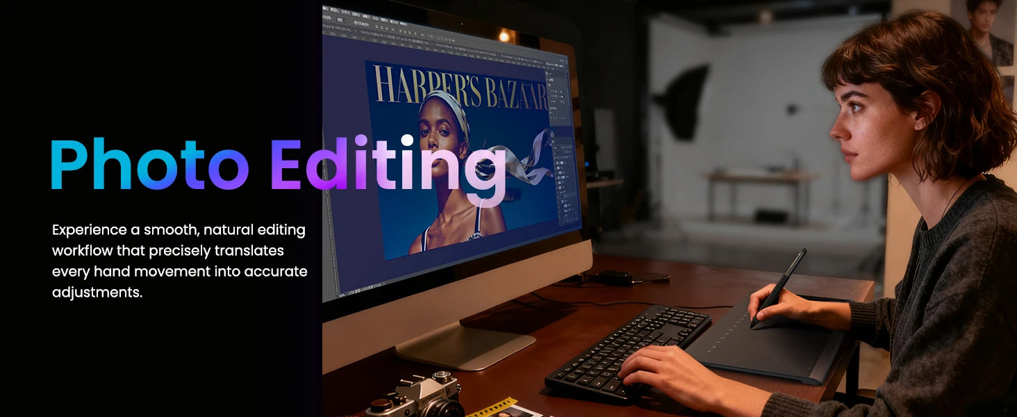 DIGIDRAW Turing Smart M TW610 enhances professional photo editing workflows, accurately translating hand movements into precise adjustments and retouching.