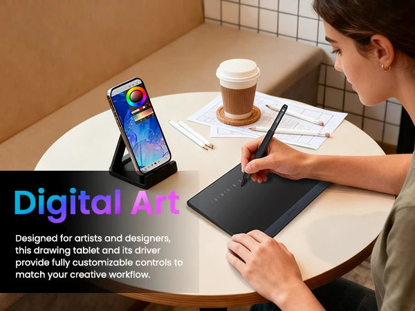 DIGIDRAW Turing Smart S TW410 ideal for digital art and mobile painting, providing fully customizable controls and Bluetooth connectivity for creative workflows on phones