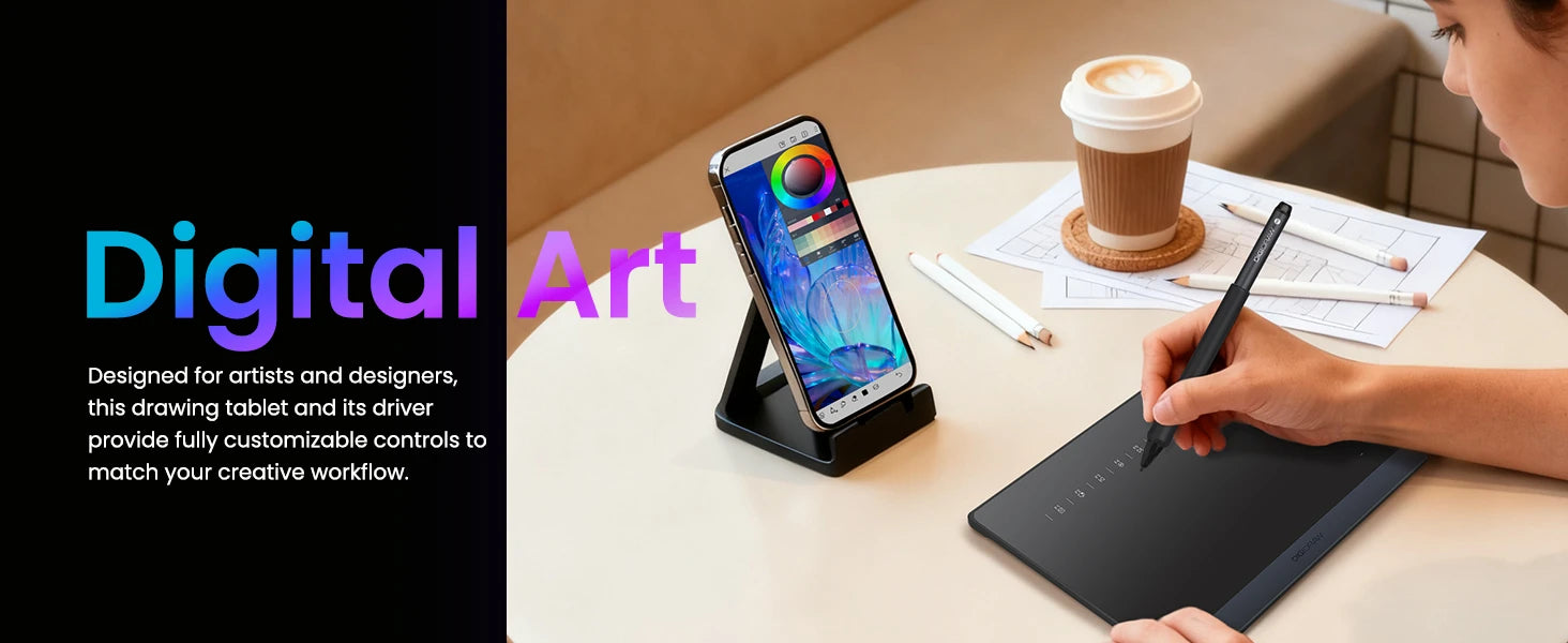 DIGIDRAW Turing Smart S TW410 ideal for digital art and mobile painting, providing fully customizable controls and Bluetooth connectivity for creative workflows on phones