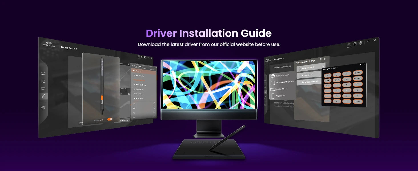 DIGIDRAW Turing Smart S TW410 driver installation guide showing how to download the latest driver from the official website for Windows and macOS setup