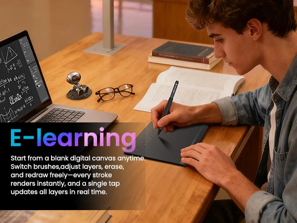 DIGIDRAW Turing Smart S TW410 perfect for e-learning and digital tutoring, allowing students to draw math formulas, write notes, and annotate in real-time on laptops