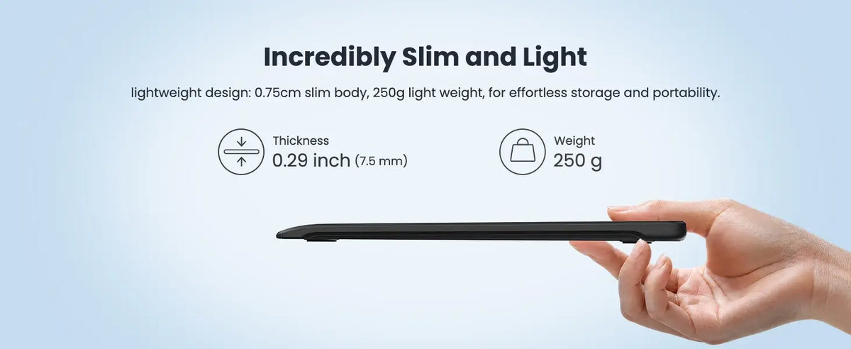 DIGIDRAW Turing Smart S TW410 incredibly slim and light design featuring a 7.5mm thickness and weighing only 250g for effortless storage and portability.