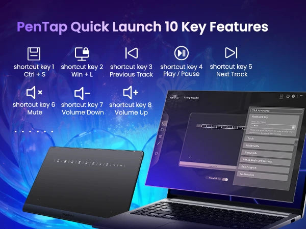 DIGIDRAW Turing Smart S TW410 PenTap quick launch system featuring 10 customizable shortcut keys for multimedia controls and hotkey commands