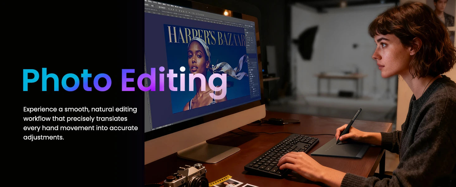 DIGIDRAW Turing Smart S TW410 enhances photo editing workflows, accurately translating hand movements into precise adjustments for professional retouching